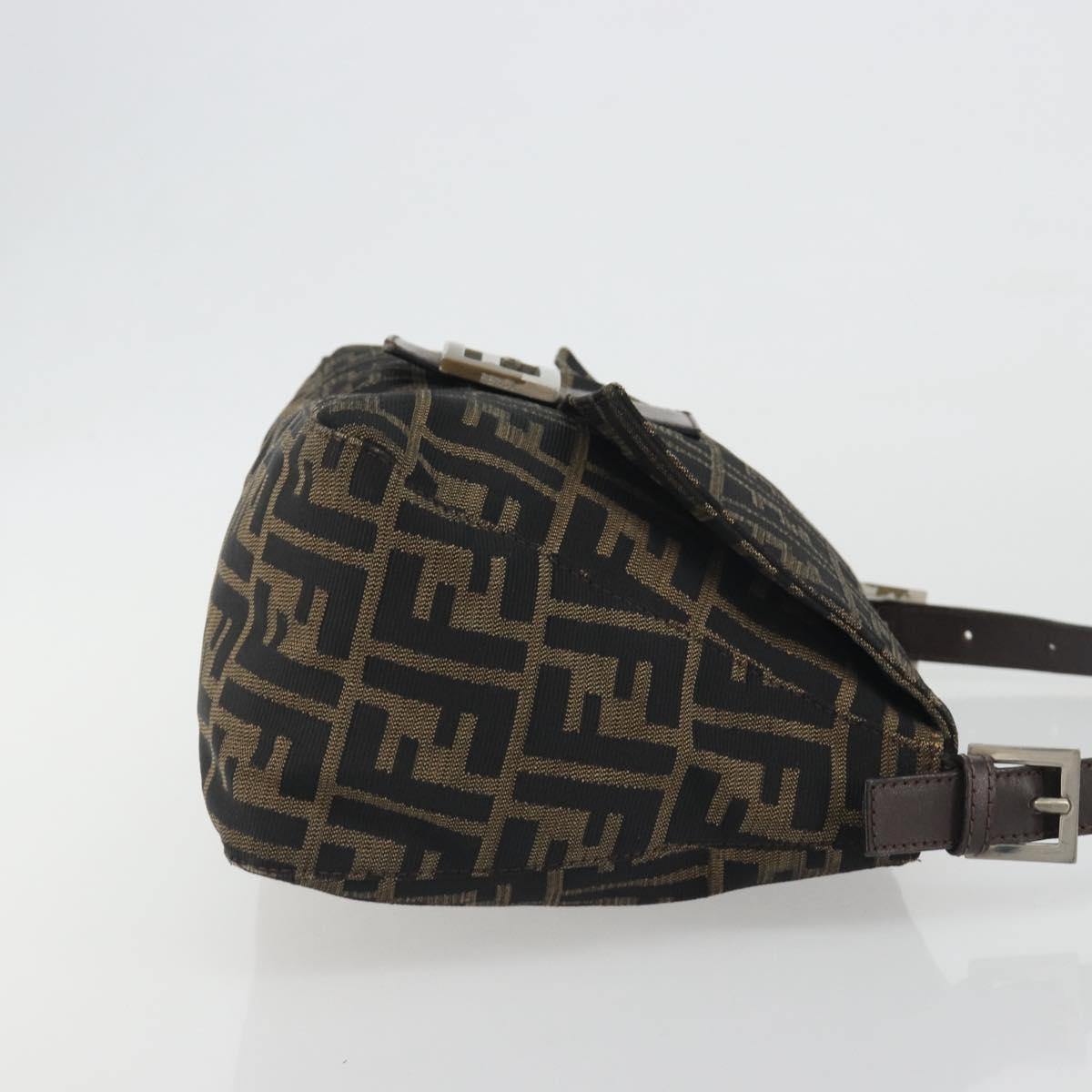 FENDI Zucca Canvas Mamma Baguette Shoulder Bag Brown Gold Auth bs36310