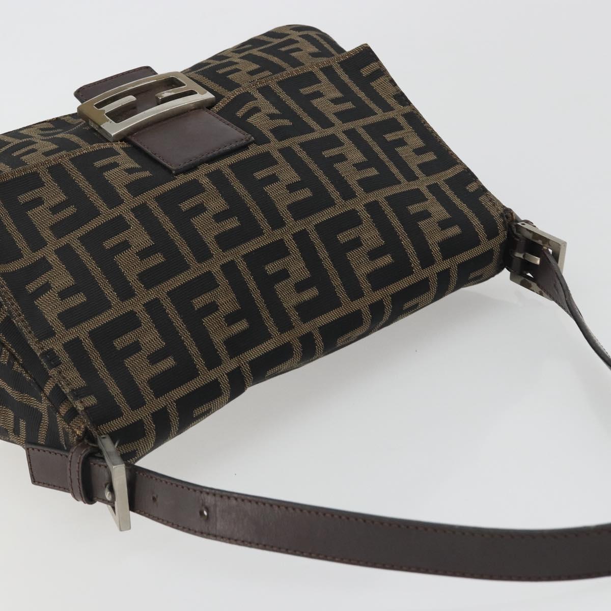 FENDI Zucca Canvas Mamma Baguette Shoulder Bag Brown Gold Auth bs36310