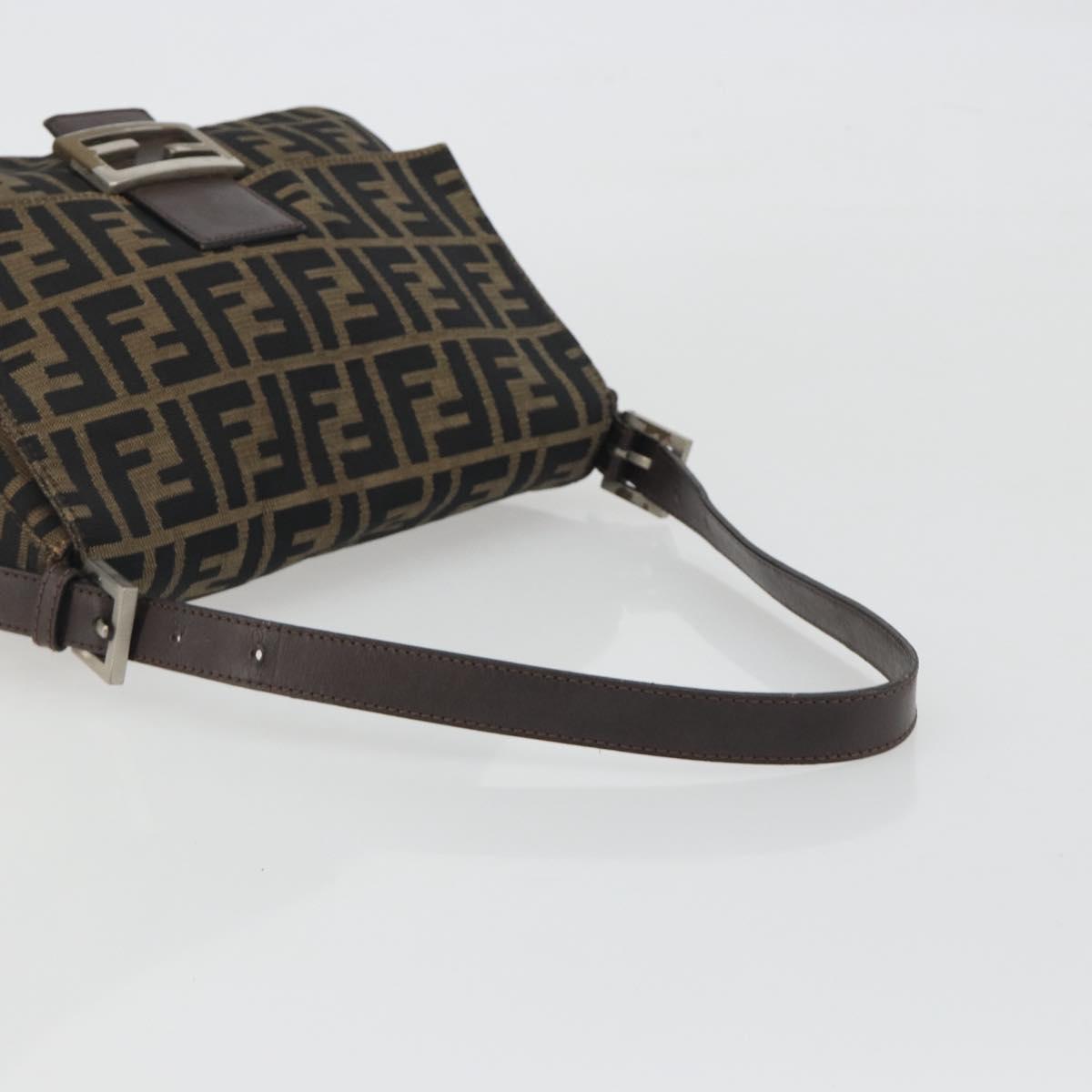 FENDI Zucca Canvas Mamma Baguette Shoulder Bag Brown Gold Auth bs36310