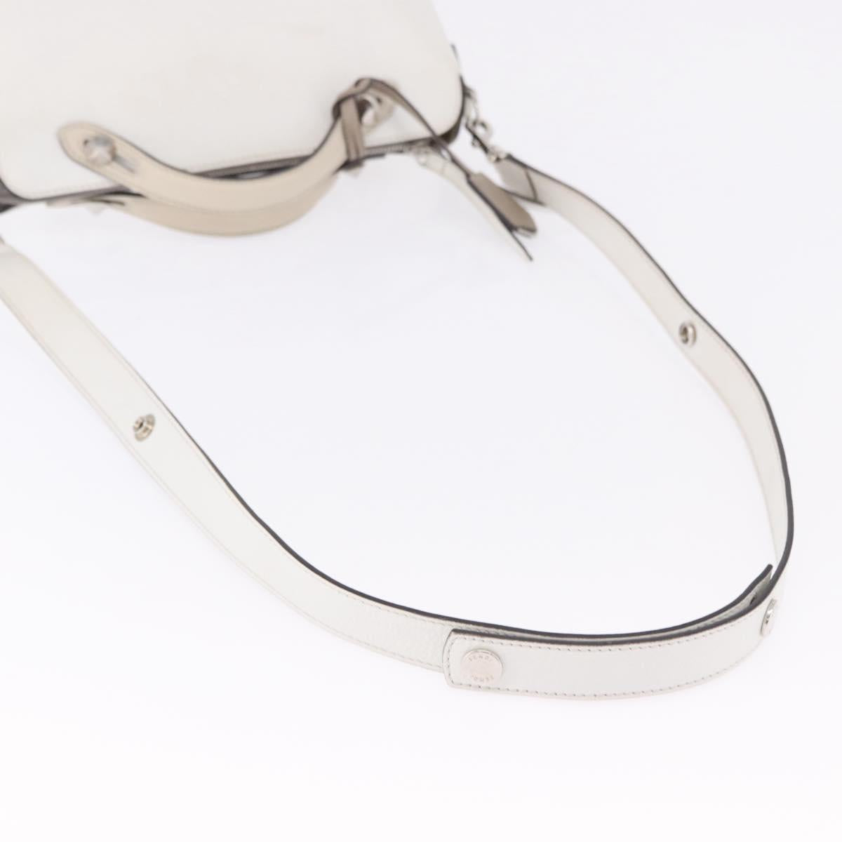 FENDI Shoulder Bag Leather White Silver Auth bs36311A