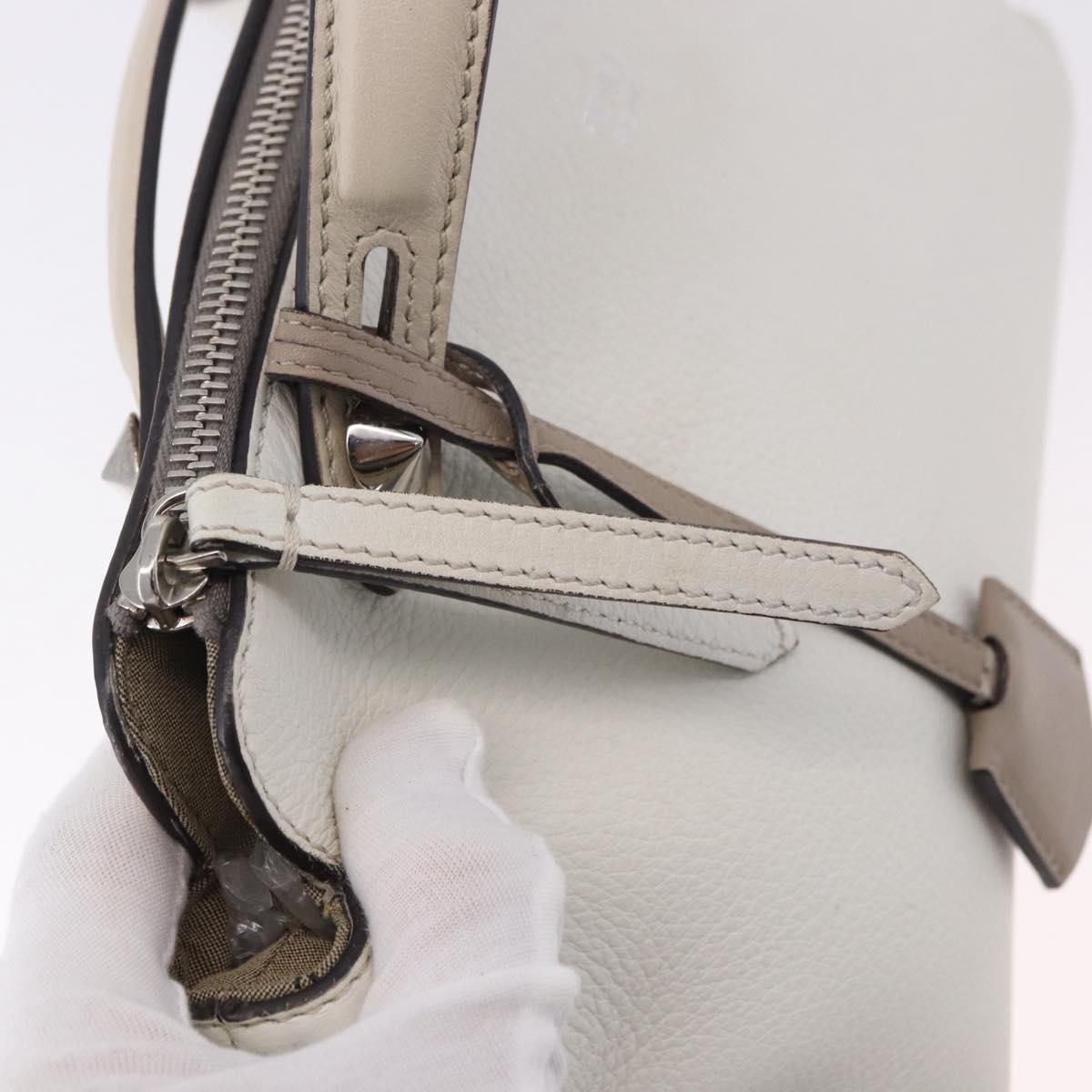 FENDI Shoulder Bag Leather White Silver Auth bs36311A
