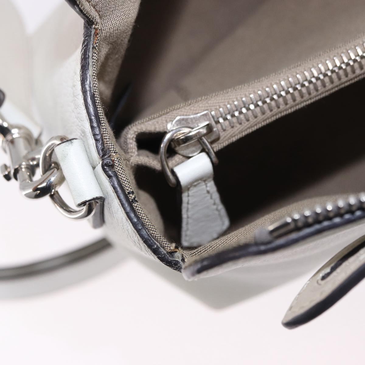 FENDI Shoulder Bag Leather White Silver Auth bs36311A