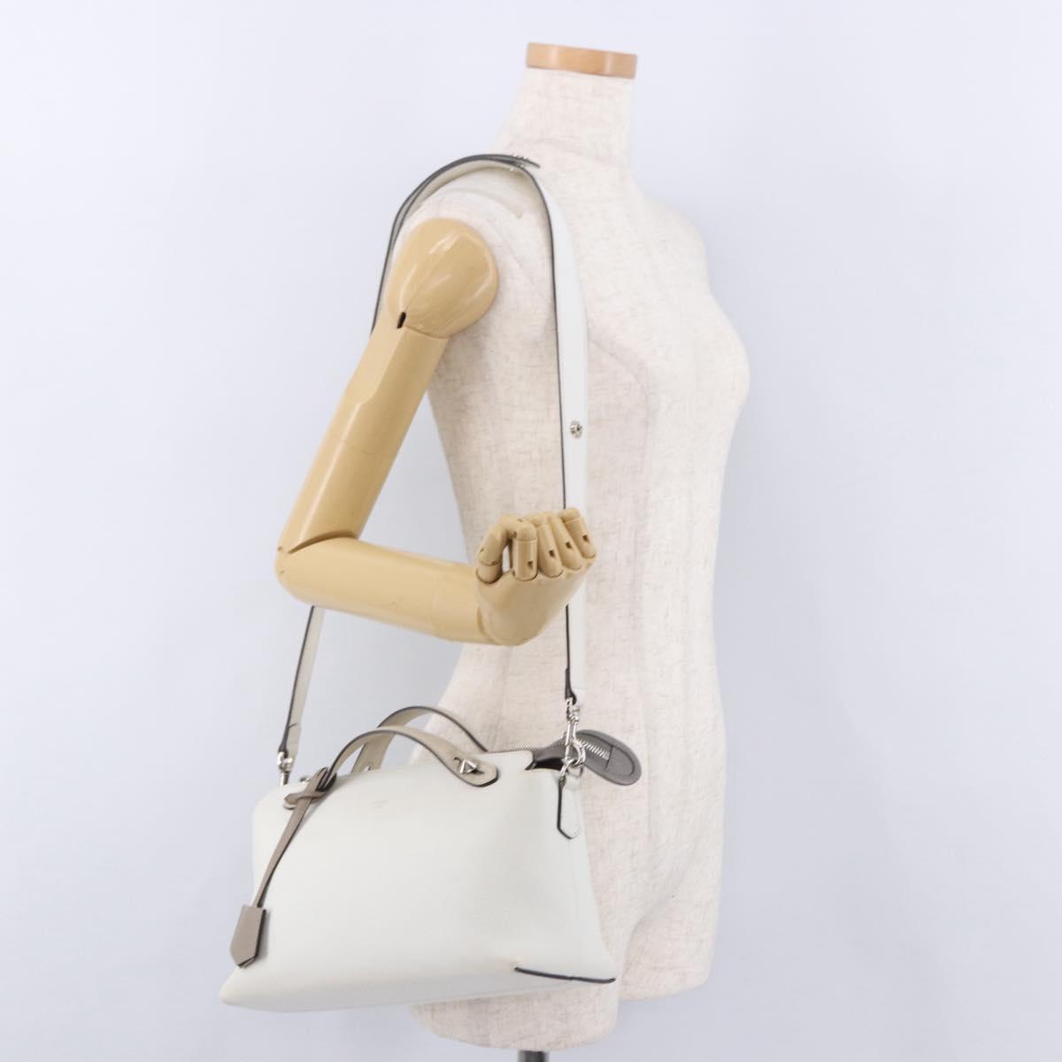 FENDI Shoulder Bag Leather White Silver Auth bs36311A