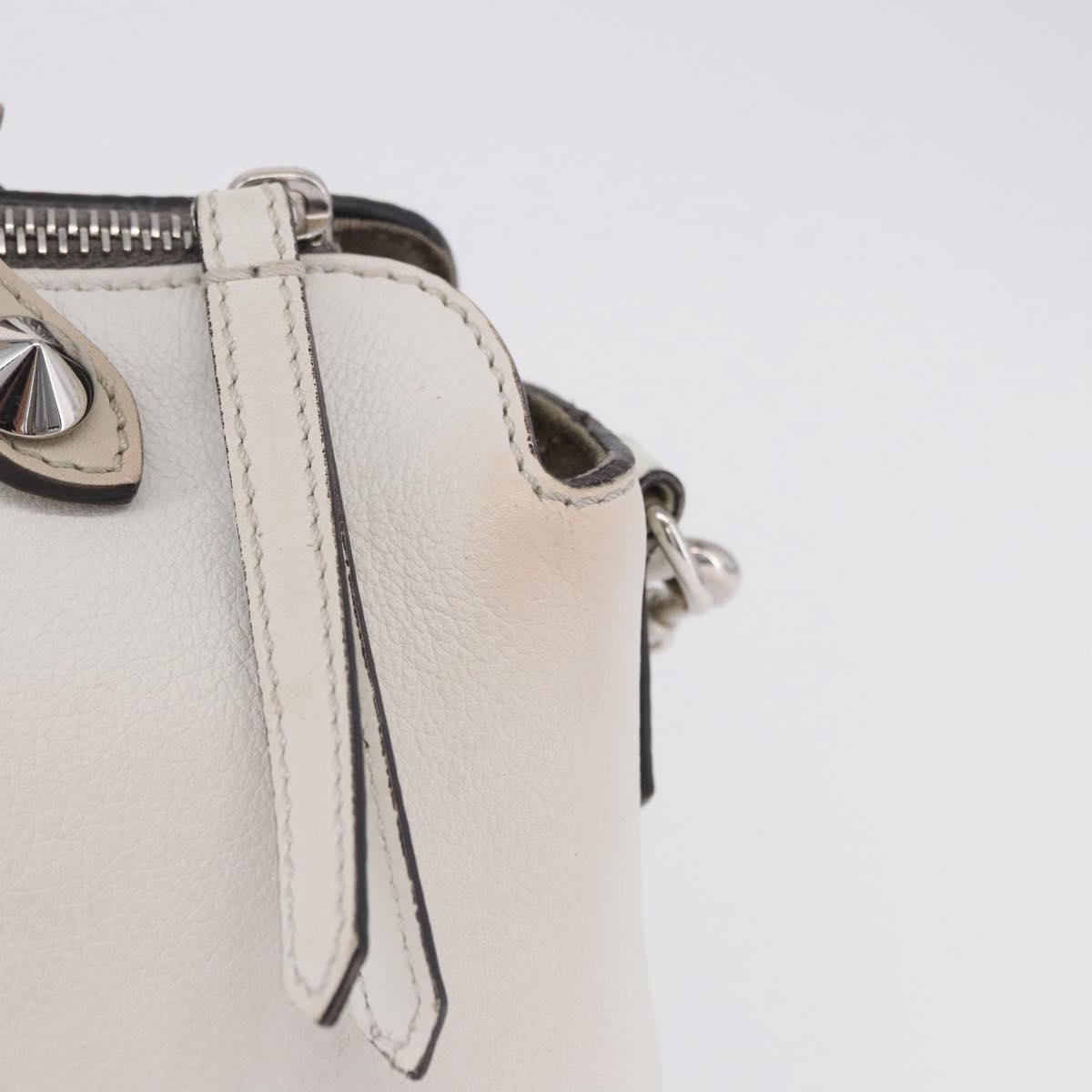 FENDI Shoulder Bag Leather White Silver Auth bs36311A