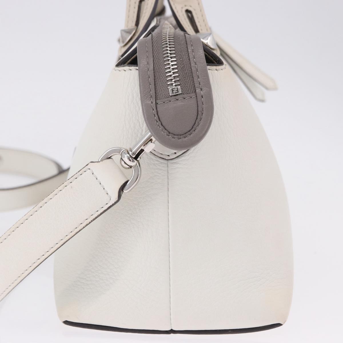 FENDI Shoulder Bag Leather White Silver Auth bs36311A