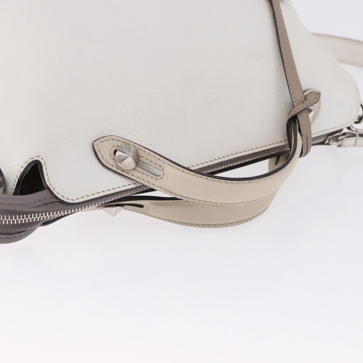 FENDI Shoulder Bag Leather White Silver Auth bs36311A