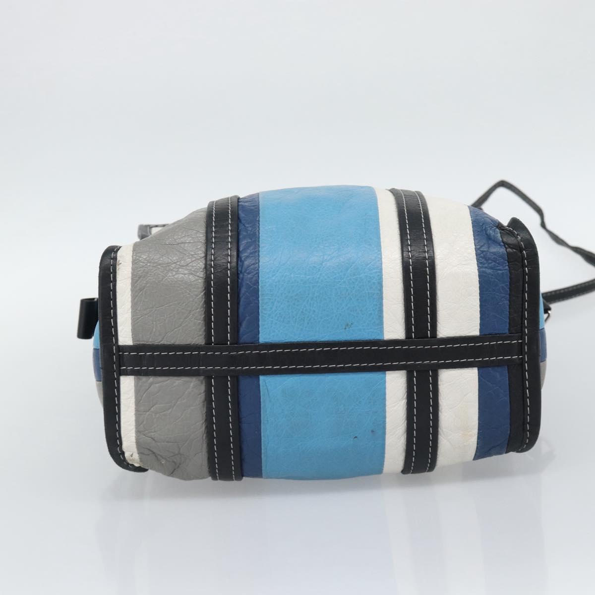 BALENCIAGA Stripe Bazaar Shopper Bag Leather 2way Blue 443096 Auth bs36312