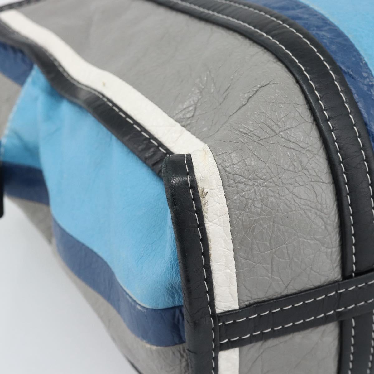 BALENCIAGA Stripe Bazaar Shopper Bag Leather 2way Blue 443096 Auth bs36312