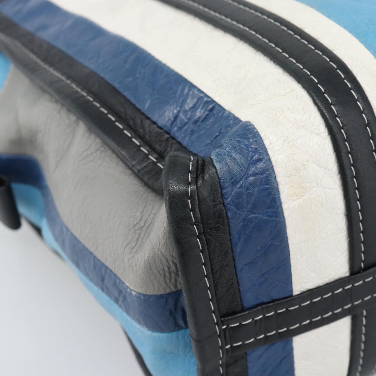 BALENCIAGA Stripe Bazaar Shopper Bag Leather 2way Blue 443096 Auth bs36312