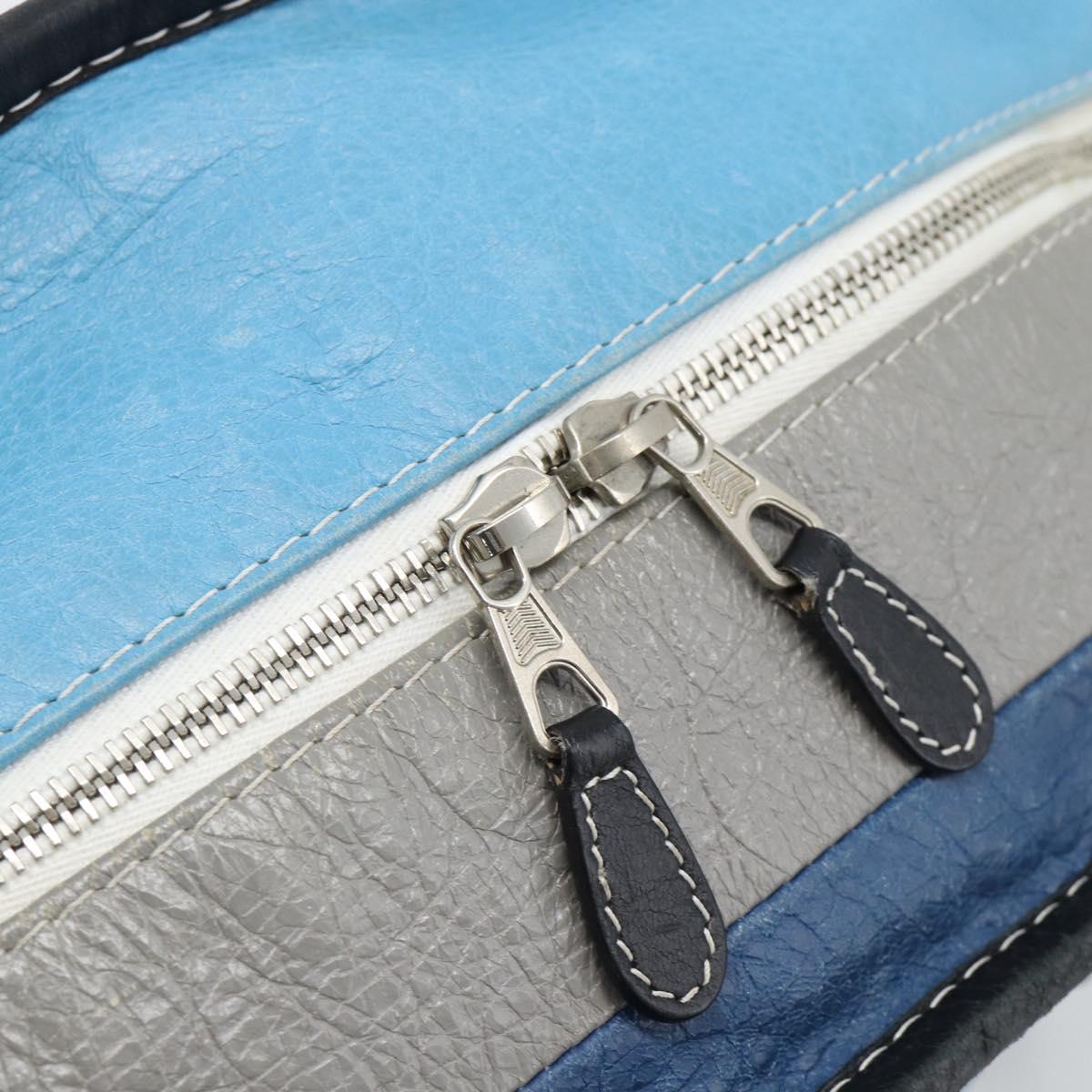 BALENCIAGA Stripe Bazaar Shopper Bag Leather 2way Blue 443096 Auth bs36312