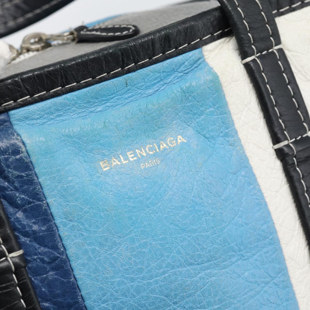 BALENCIAGA Stripe Bazaar Shopper Bag Leather 2way Blue 443096 Auth bs36312