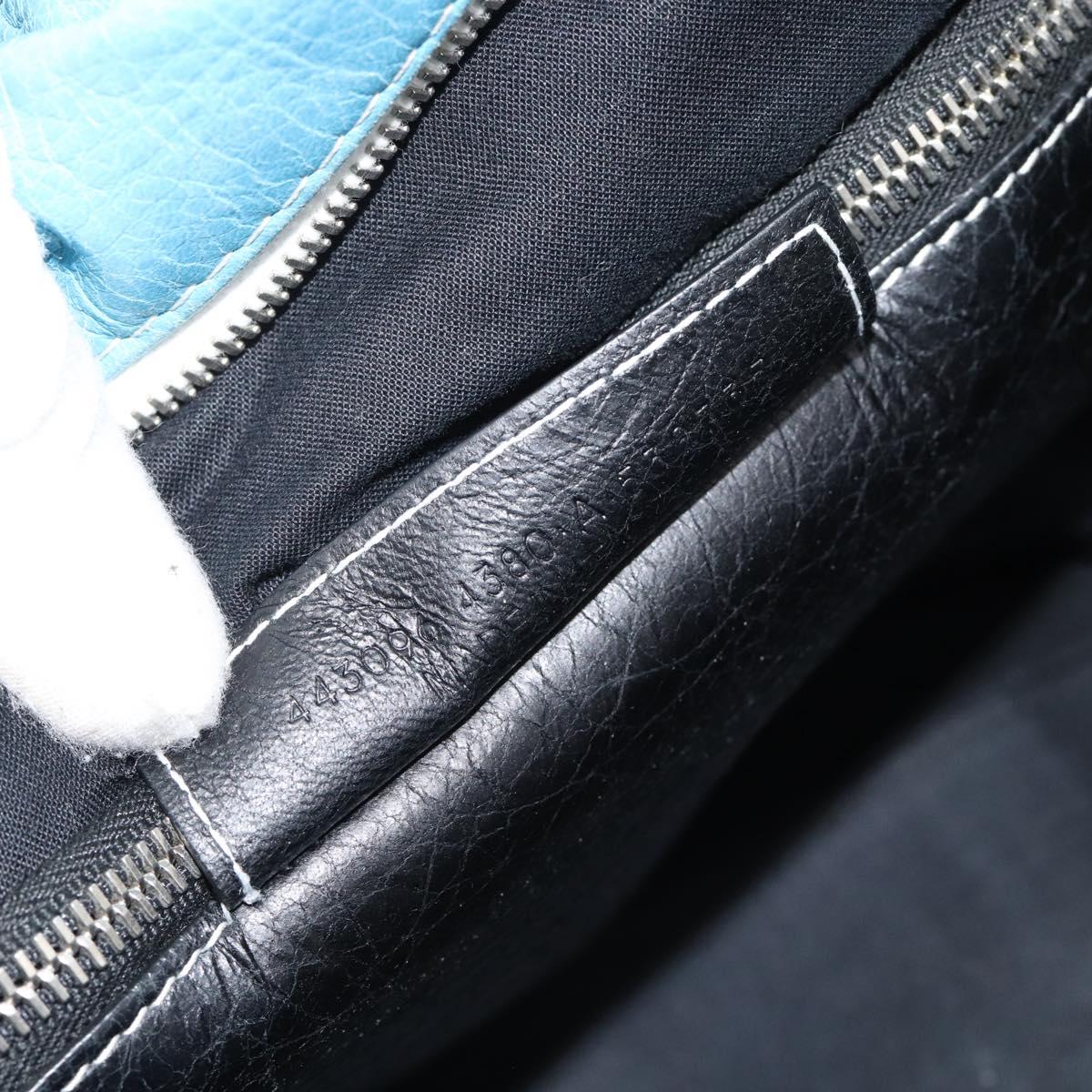 BALENCIAGA Stripe Bazaar Shopper Bag Leather 2way Blue 443096 Auth bs36312