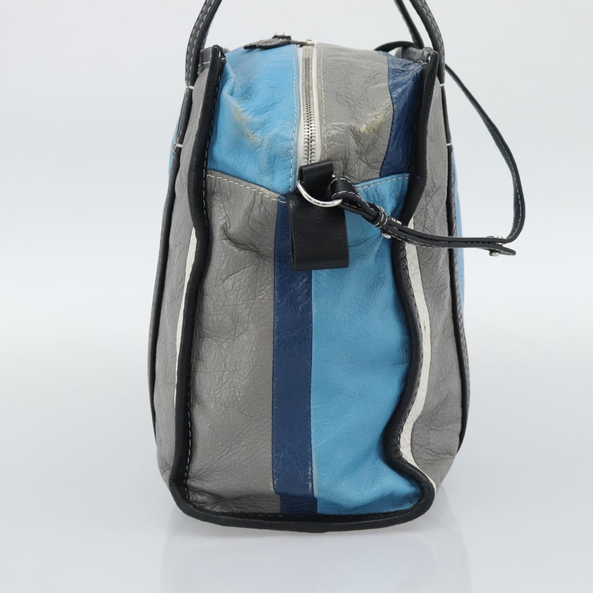 BALENCIAGA Stripe Bazaar Shopper Bag Leather 2way Blue 443096 Auth bs36312