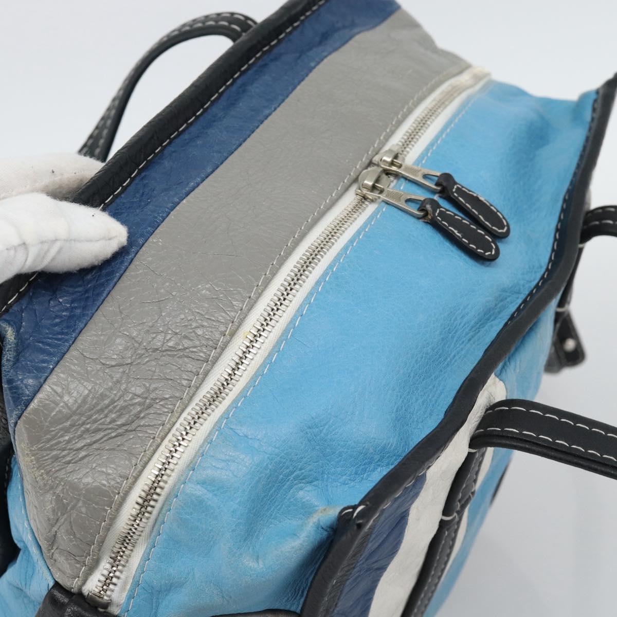 BALENCIAGA Stripe Bazaar Shopper Bag Leather 2way Blue 443096 Auth bs36312