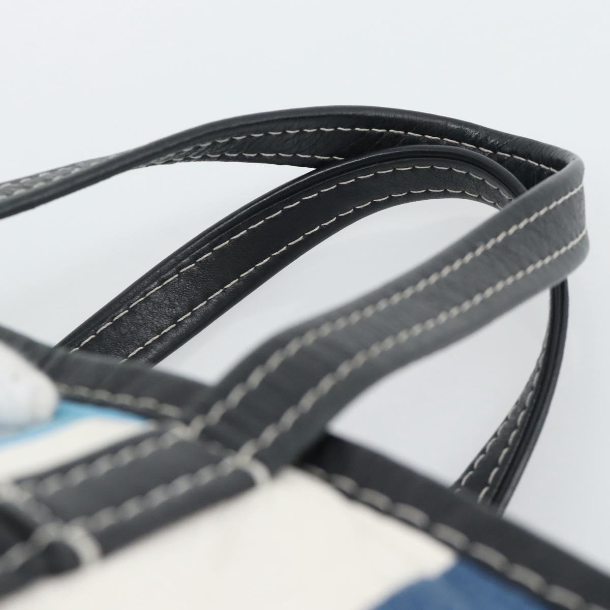 BALENCIAGA Stripe Bazaar Shopper Bag Leather 2way Blue 443096 Auth bs36312