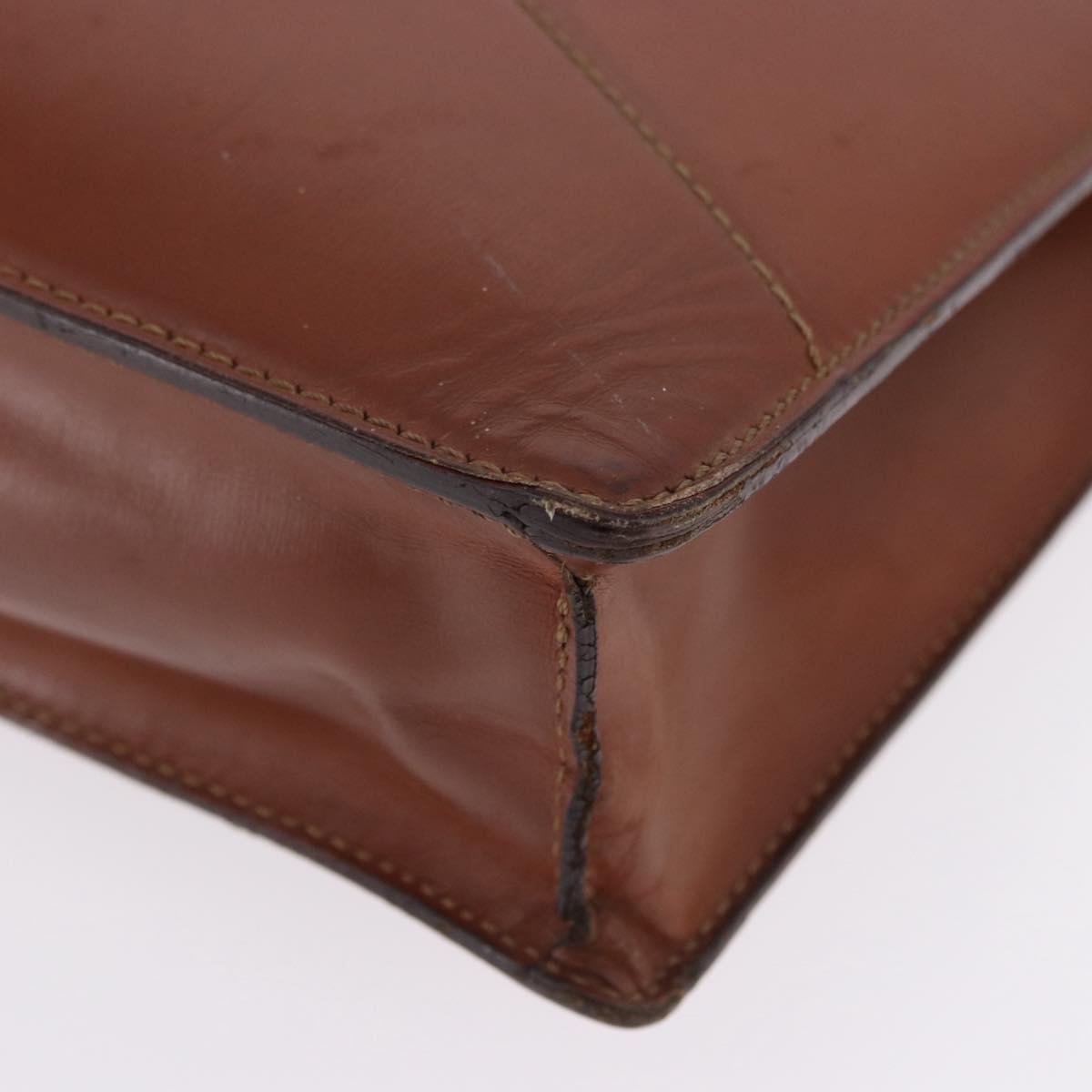 LOEWE Business Bag Leather Brown Gold Auth bs36313