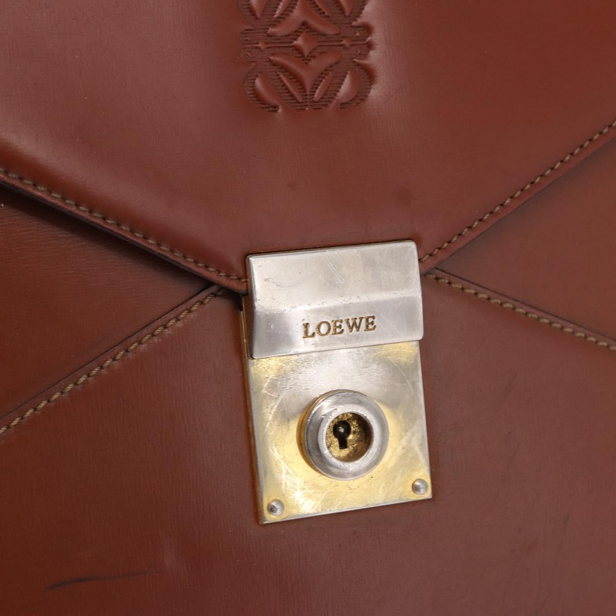 LOEWE Business Bag Leather Brown Gold Auth bs36313