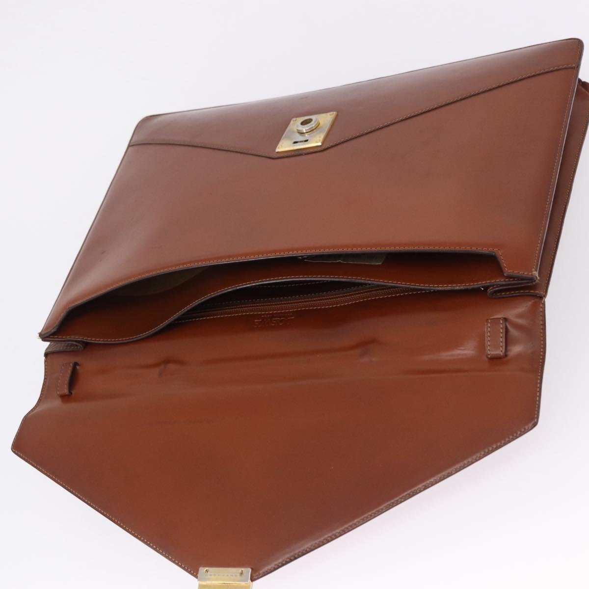 LOEWE Business Bag Leather Brown Gold Auth bs36313