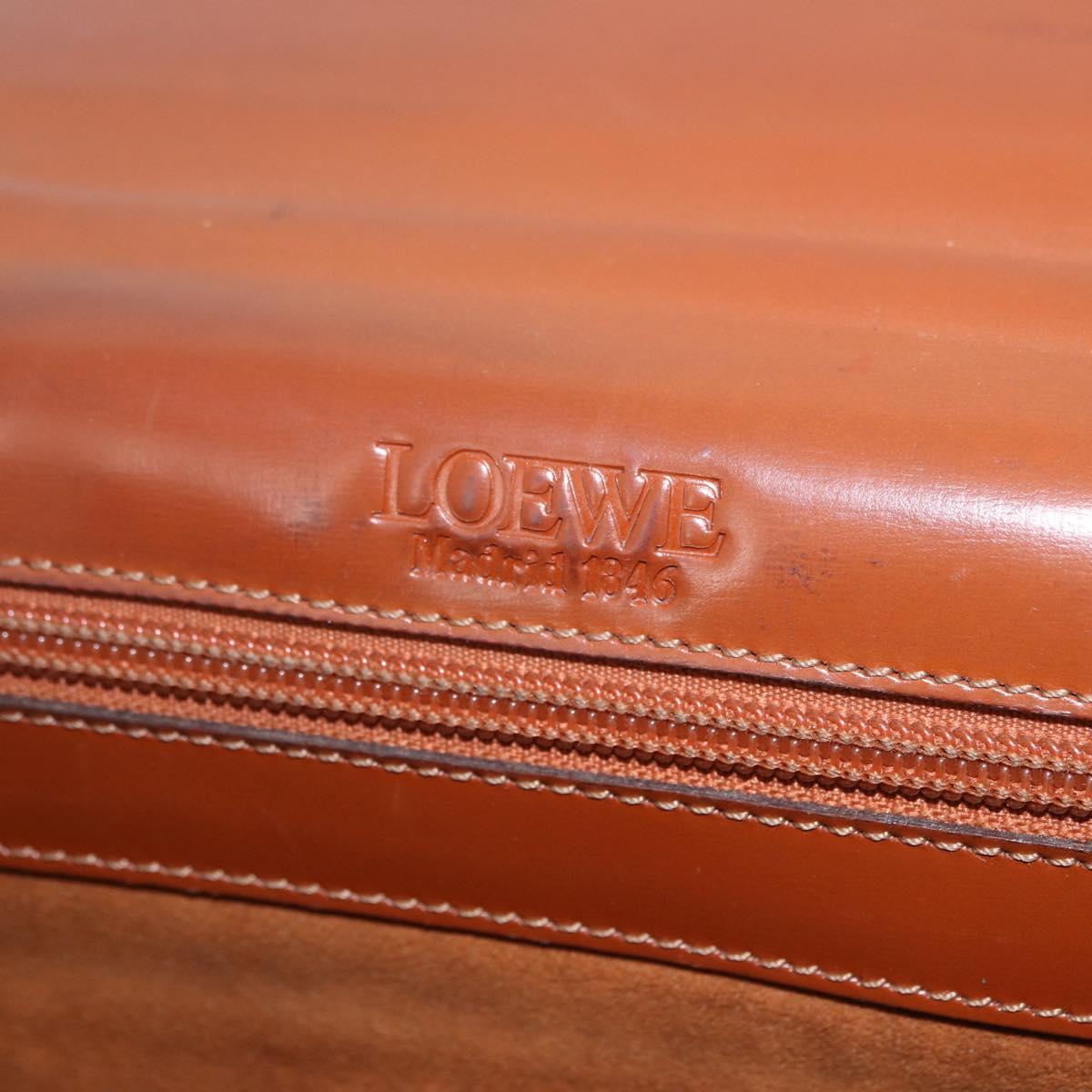 LOEWE Business Bag Leather Brown Gold Auth bs36313