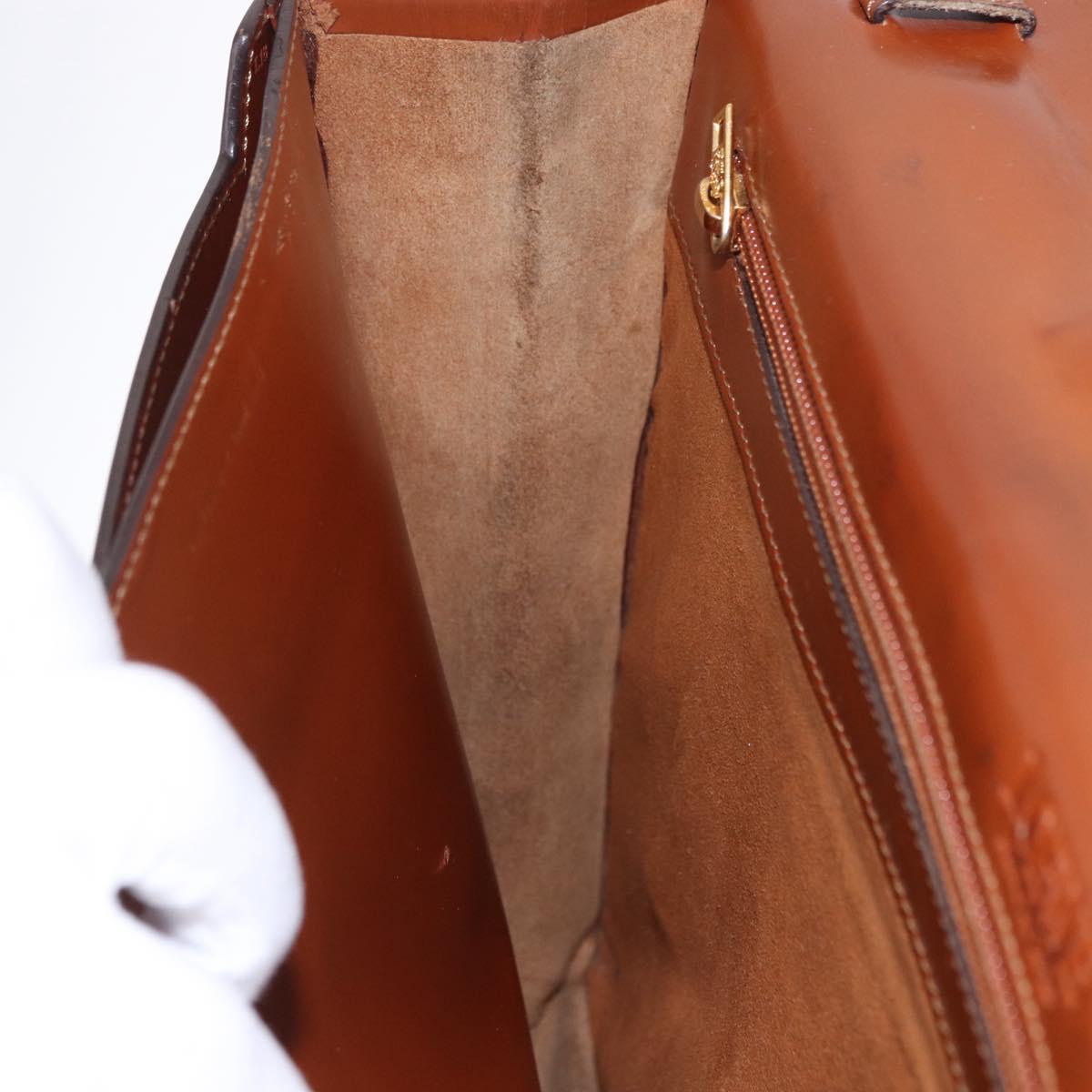 LOEWE Business Bag Leather Brown Gold Auth bs36313