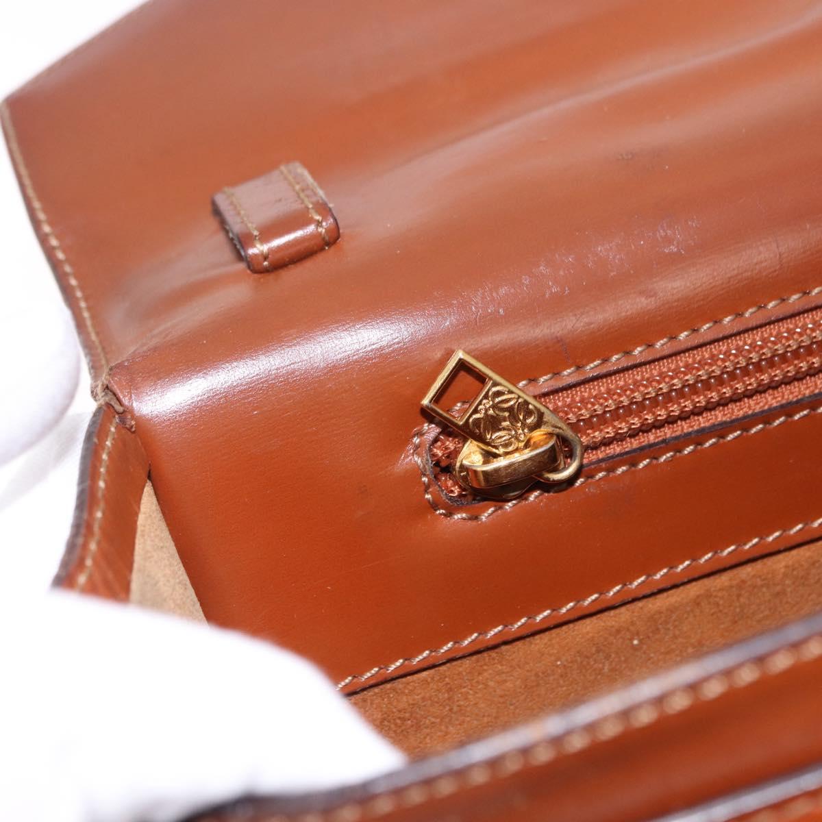 LOEWE Business Bag Leather Brown Gold Auth bs36313