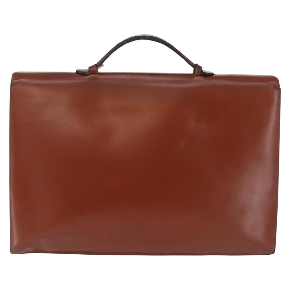 LOEWE Business Bag Leather Brown Gold Auth bs36313