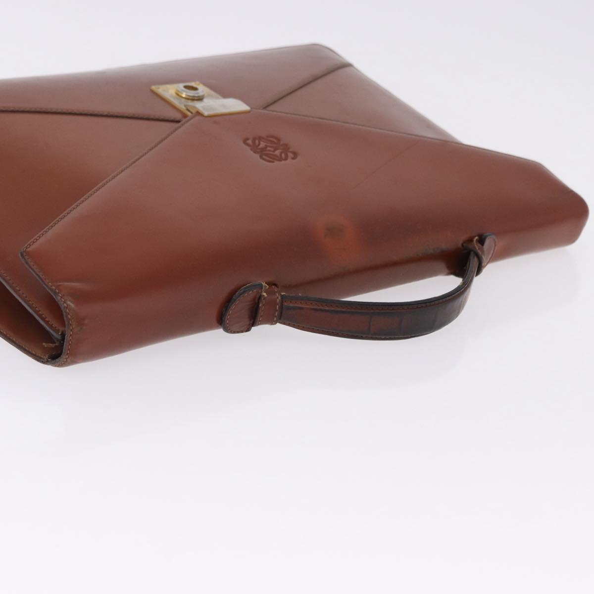 LOEWE Business Bag Leather Brown Gold Auth bs36313