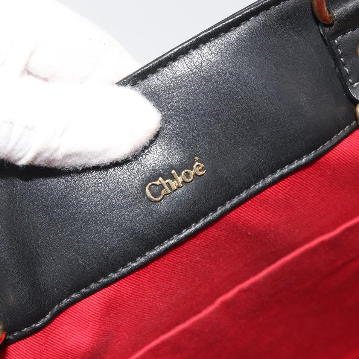 Chloe Eden Tote Bag Leather Black Gold Auth bs36317