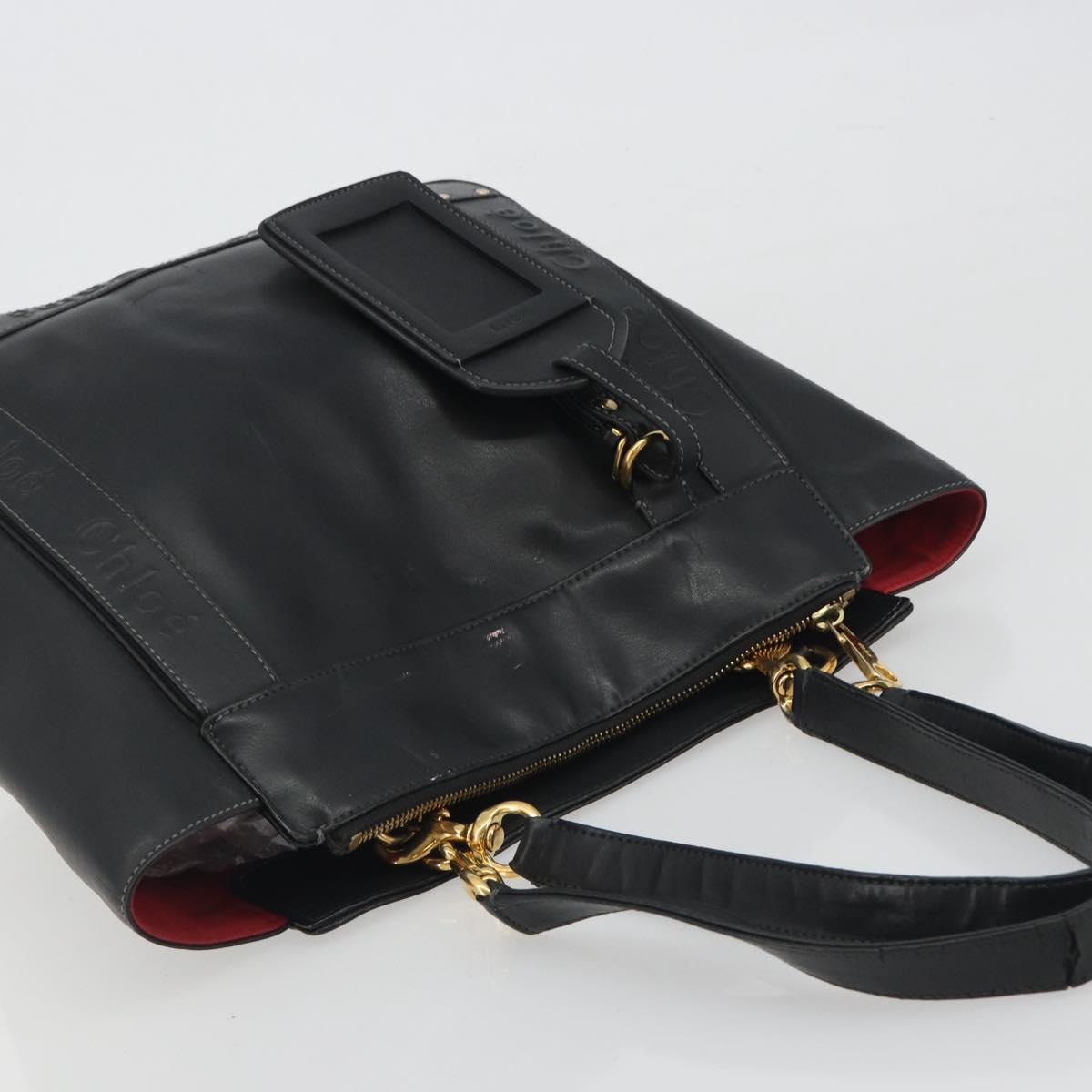 Chloe Eden Tote Bag Leather Black Gold Auth bs36317