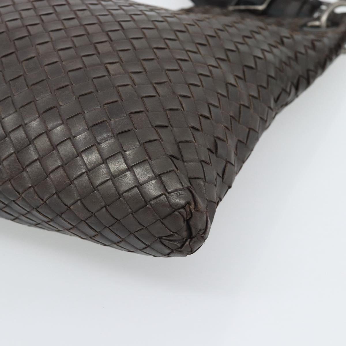 BOTTEGA VENETA INTRECCIATO Shoulder Bag Leather Brown Silver Auth bs36318