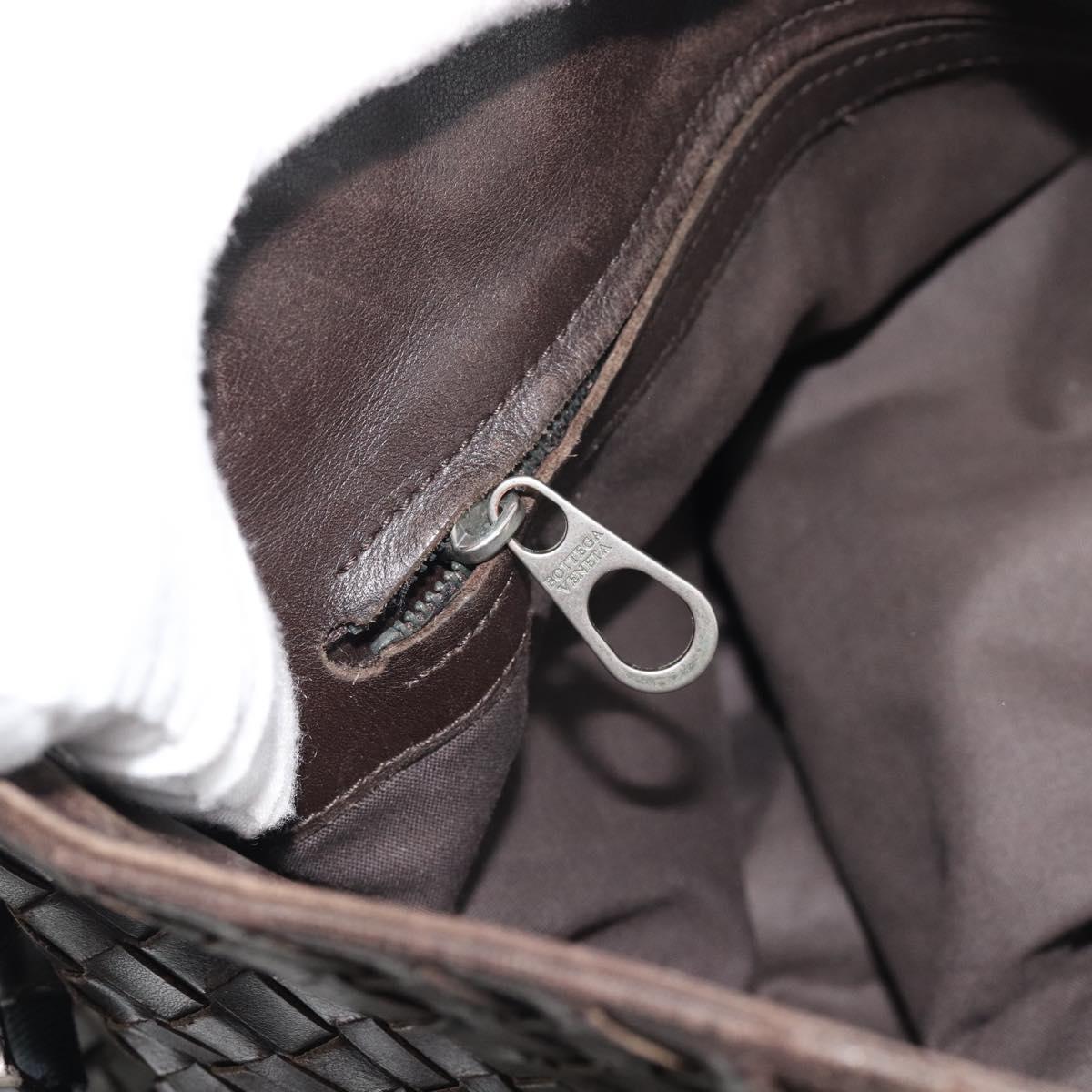 BOTTEGA VENETA INTRECCIATO Shoulder Bag Leather Brown Silver Auth bs36318