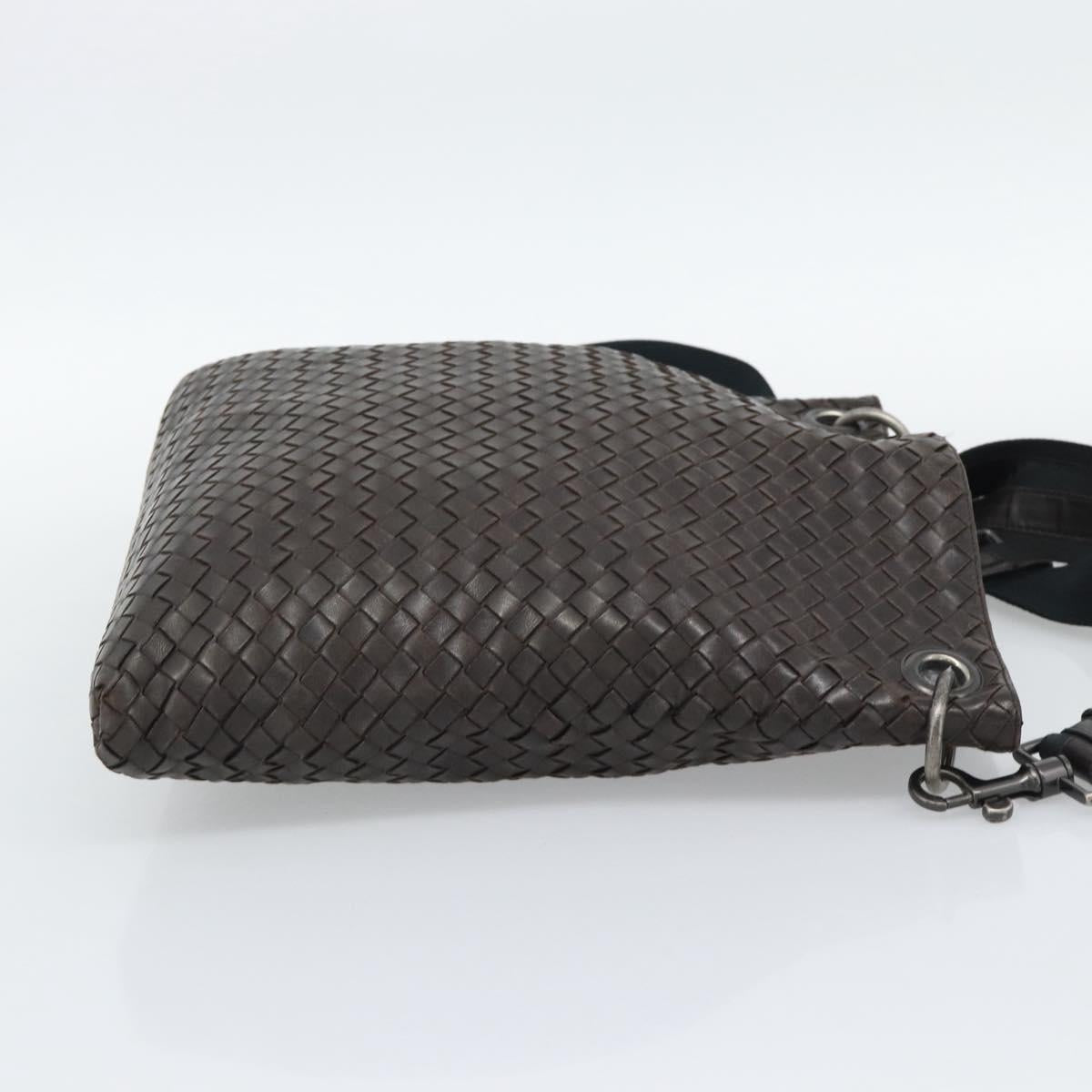 BOTTEGA VENETA INTRECCIATO Shoulder Bag Leather Brown Silver Auth bs36318