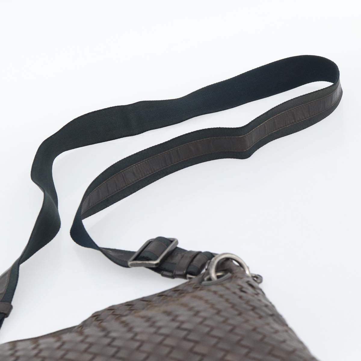 BOTTEGA VENETA INTRECCIATO Shoulder Bag Leather Brown Silver Auth bs36318