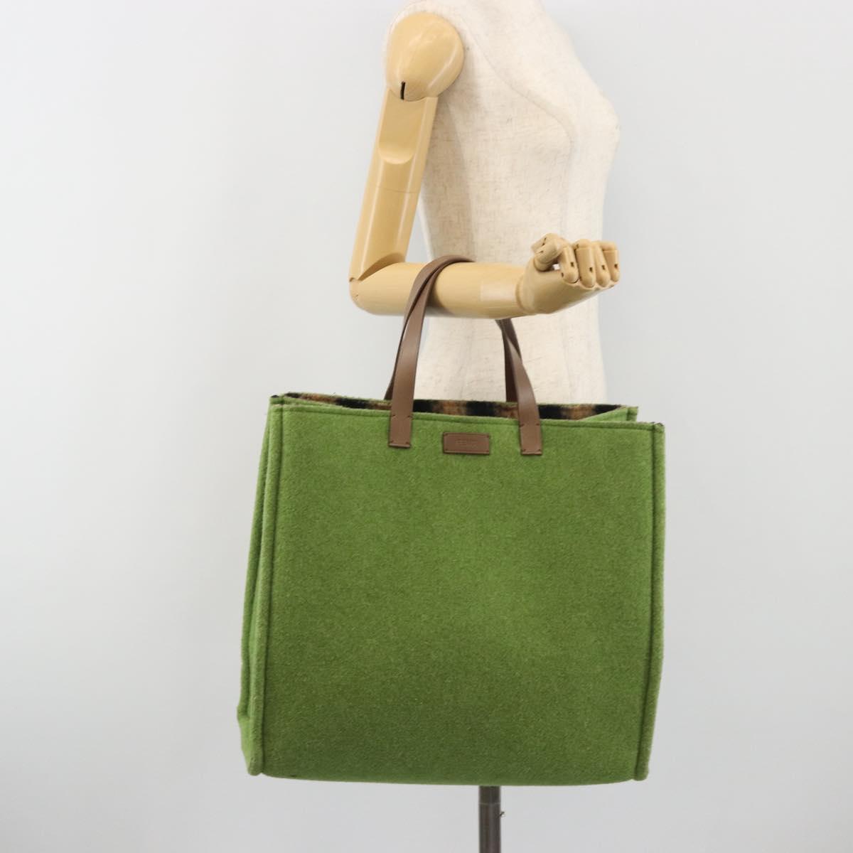 FENDI Tote Bag Wool Green Auth bs36321A