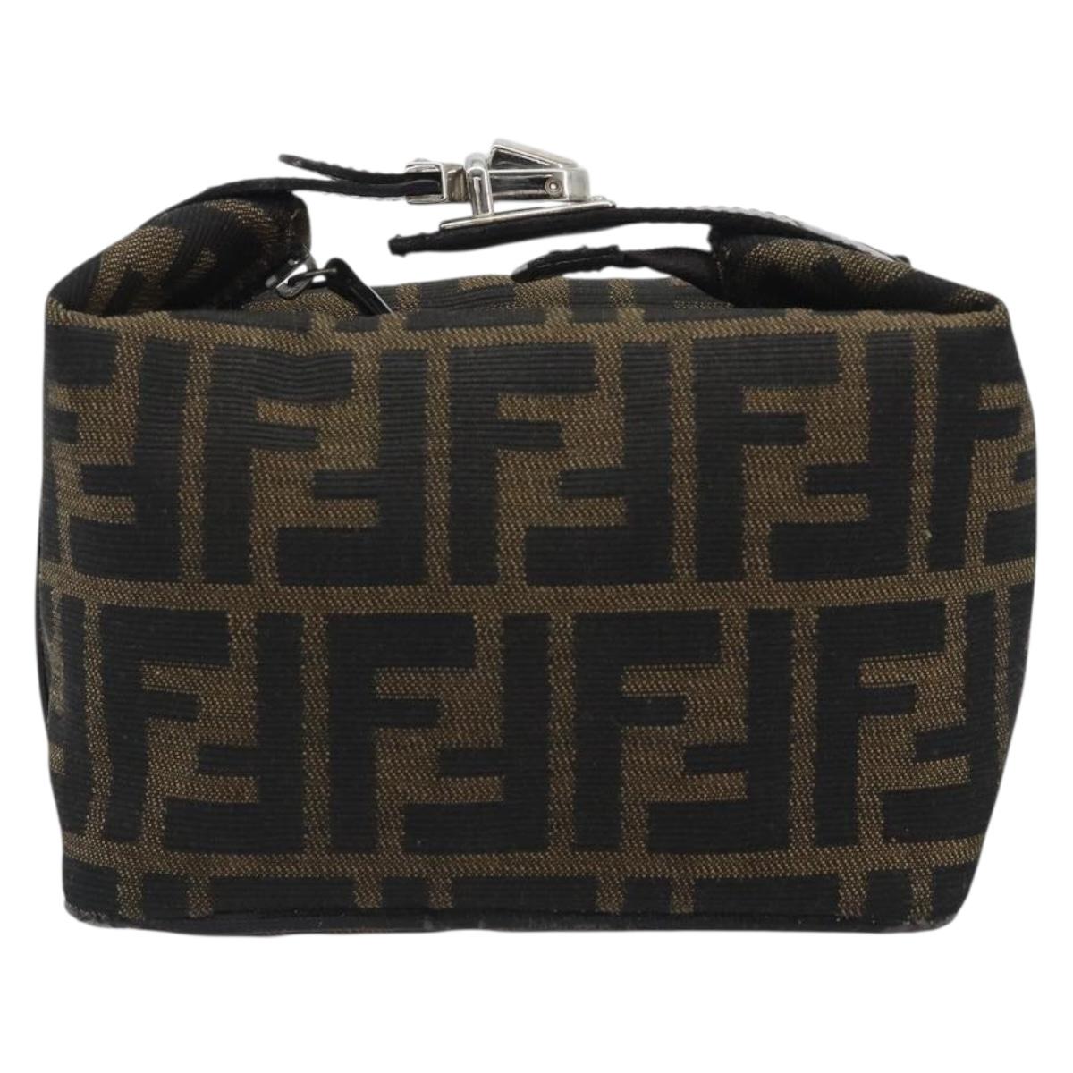 FENDI Zucca Canvas Pouch Black Brown Auth bs36325