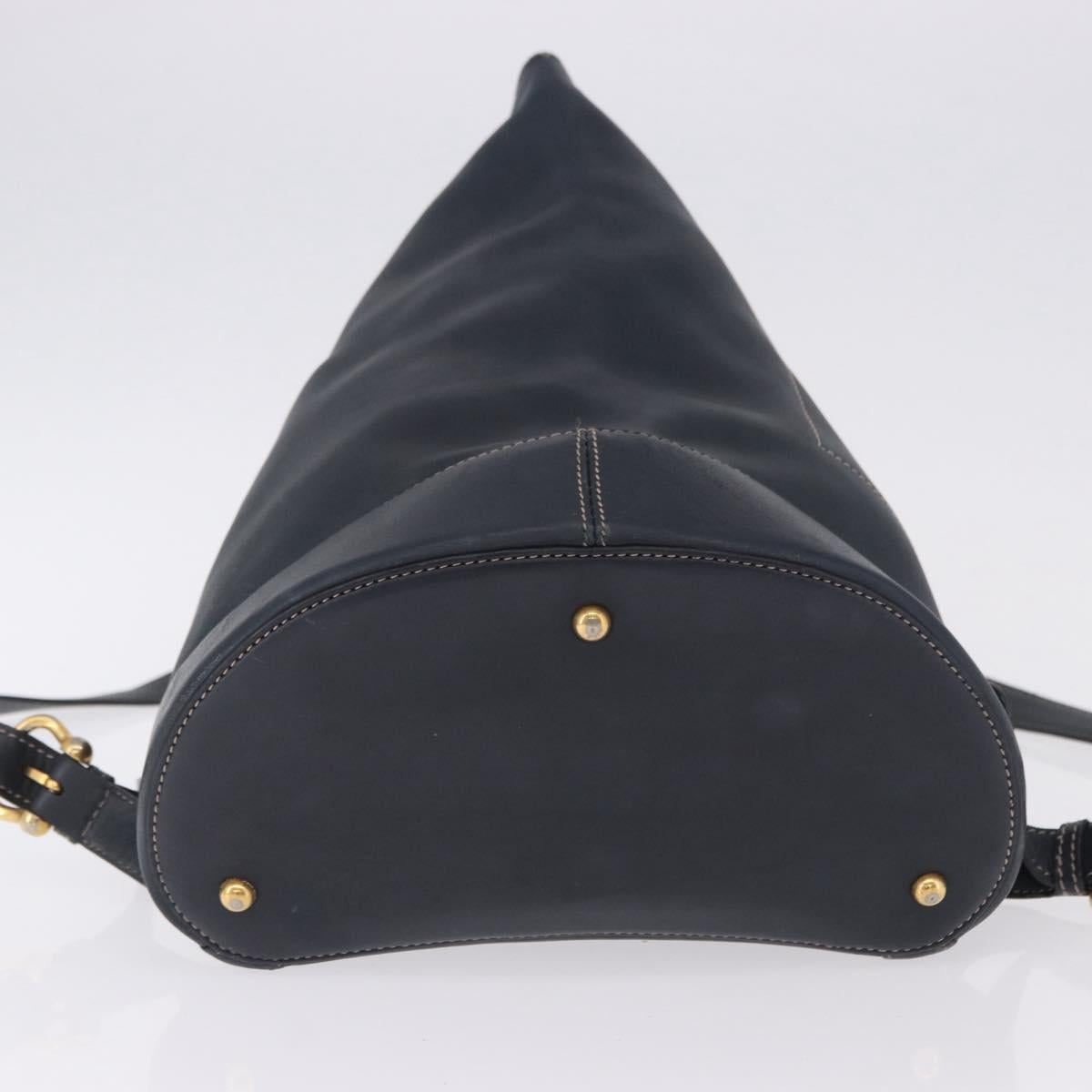 LOEWE Body Bag Leather Navy Gold Auth bs36326