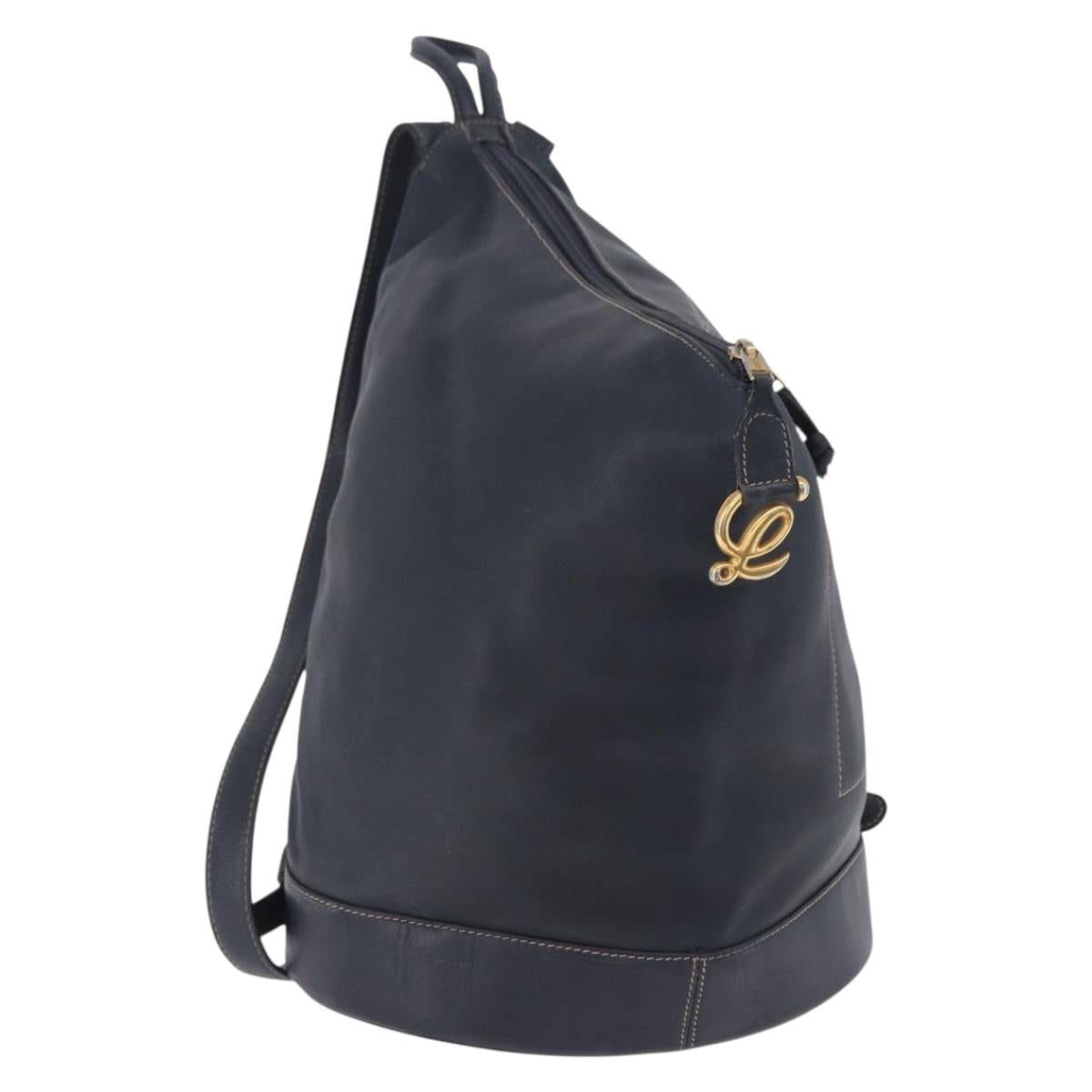 LOEWE Body Bag Leather Navy Gold Auth bs36326