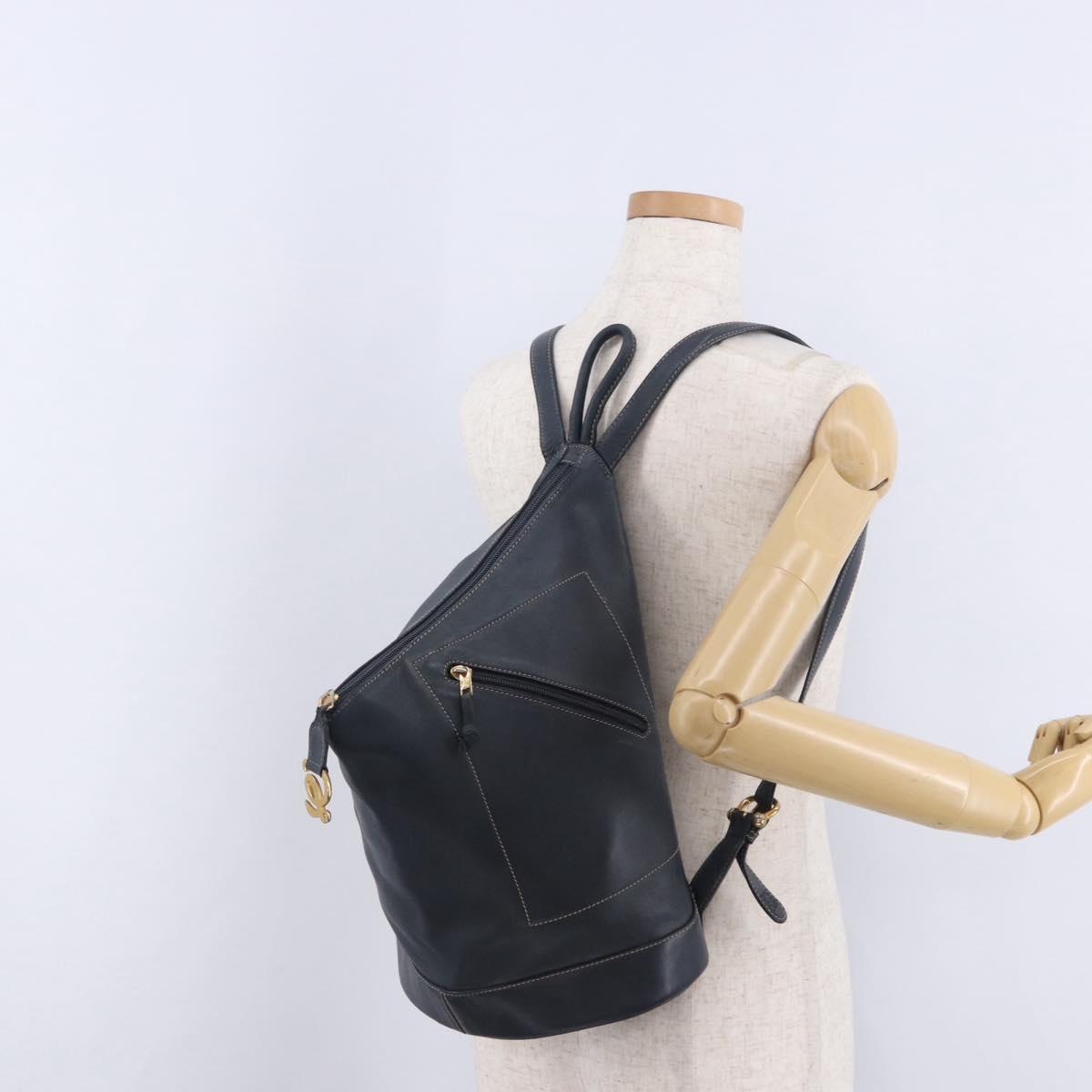 LOEWE Body Bag Leather Navy Gold Auth bs36326