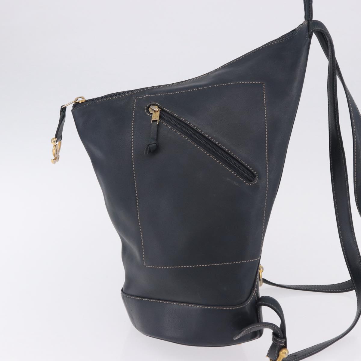 LOEWE Body Bag Leather Navy Gold Auth bs36326