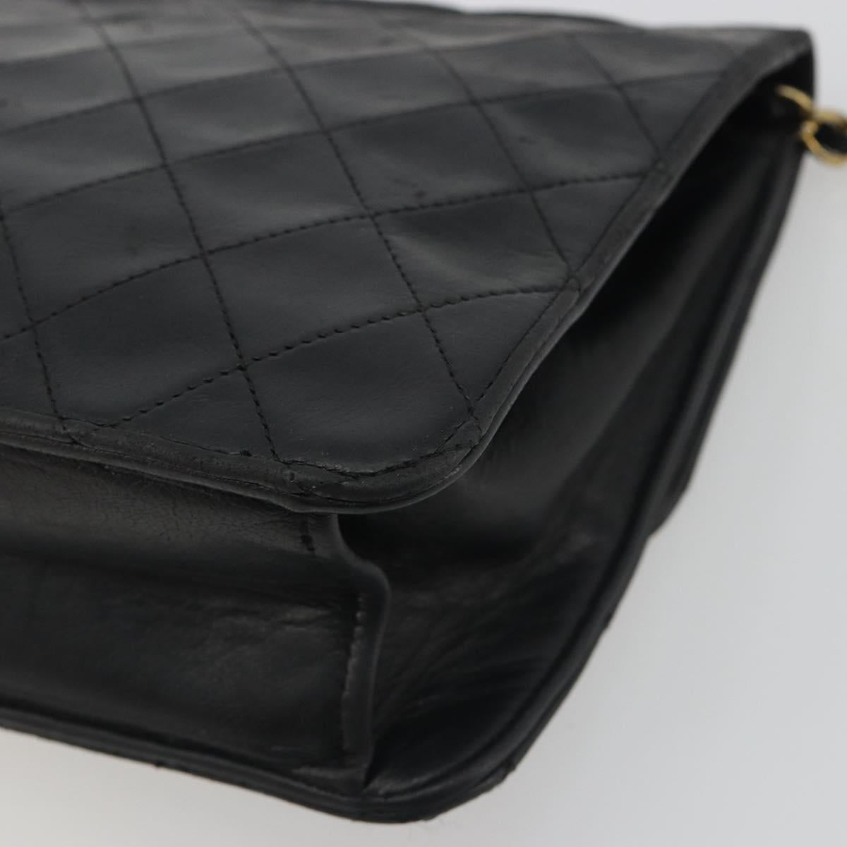 CHANEL Matelasse Chain Shoulder Bag Lamb Skin Black Gold CC Auth bs36327