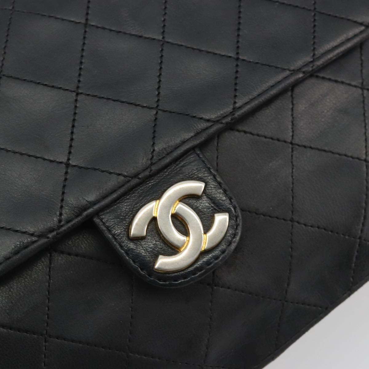 CHANEL Matelasse Chain Shoulder Bag Lamb Skin Black Gold CC Auth bs36327