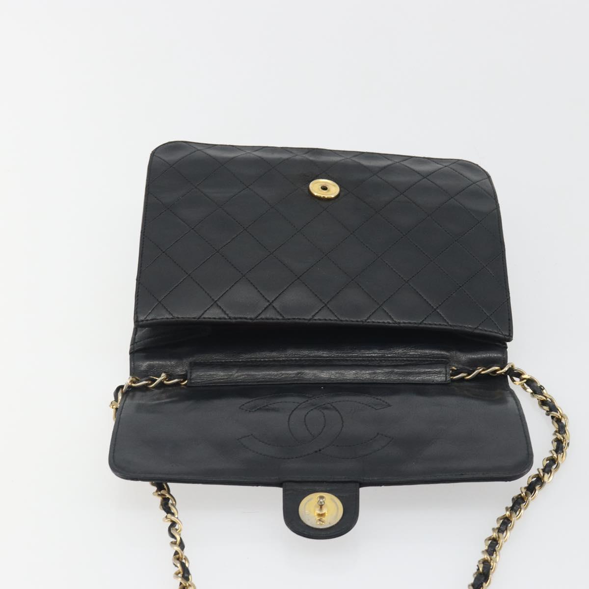 CHANEL Matelasse Chain Shoulder Bag Lamb Skin Black Gold CC Auth bs36327