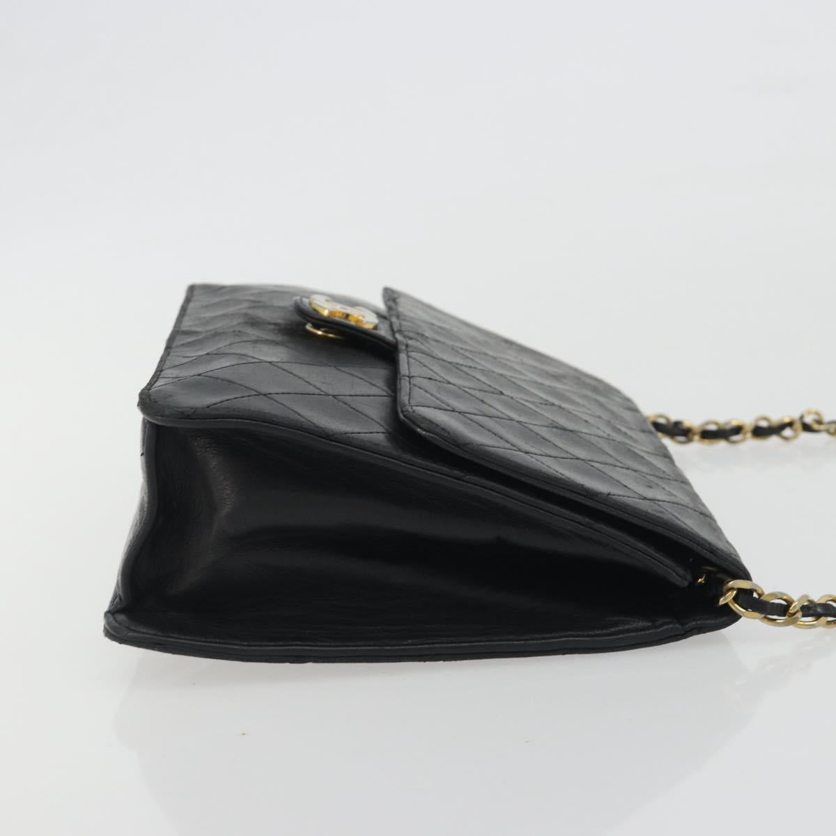 CHANEL Matelasse Chain Shoulder Bag Lamb Skin Black Gold CC Auth bs36327