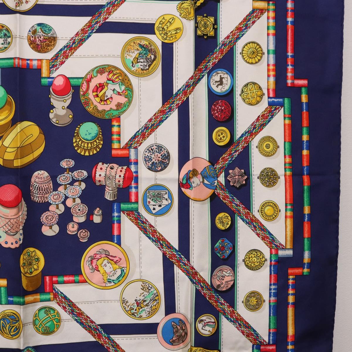HERMES Carre 90 Scarf Pwlile Mcuin Silk Navy Auth bs36330