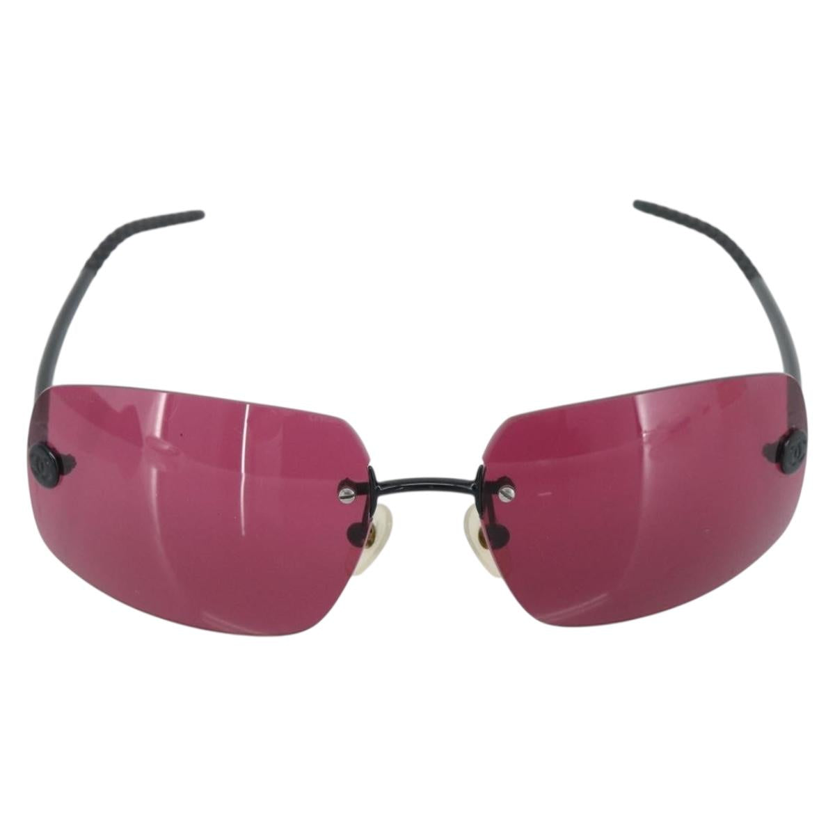 CHANEL Sunglasses Plastic Black CC Auth bs36334