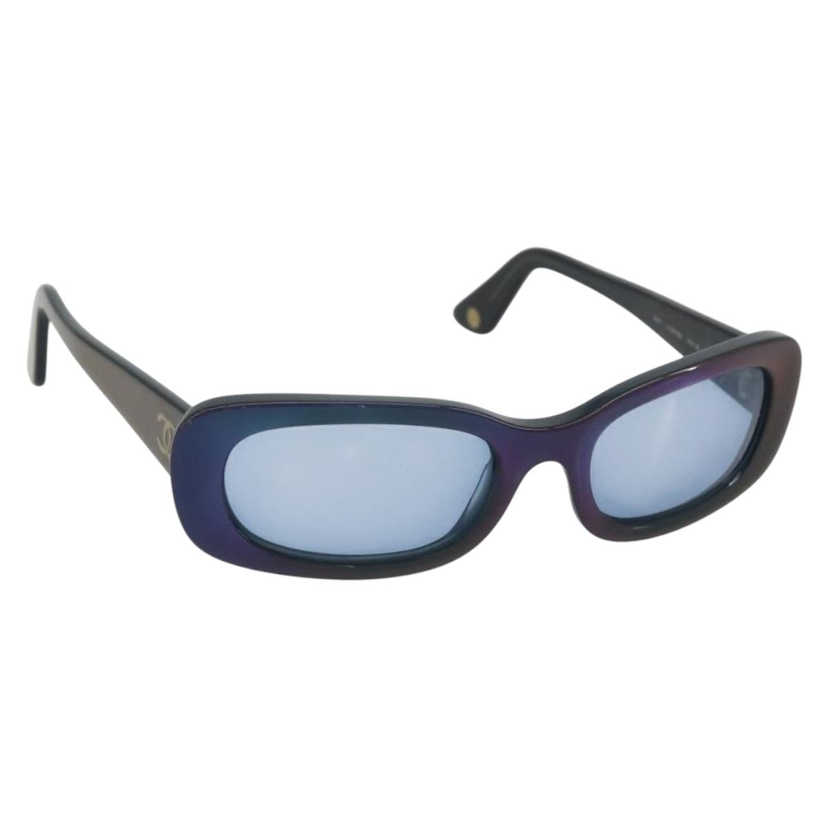CHANEL Sunglasses Plastic Blue CC Auth bs36335