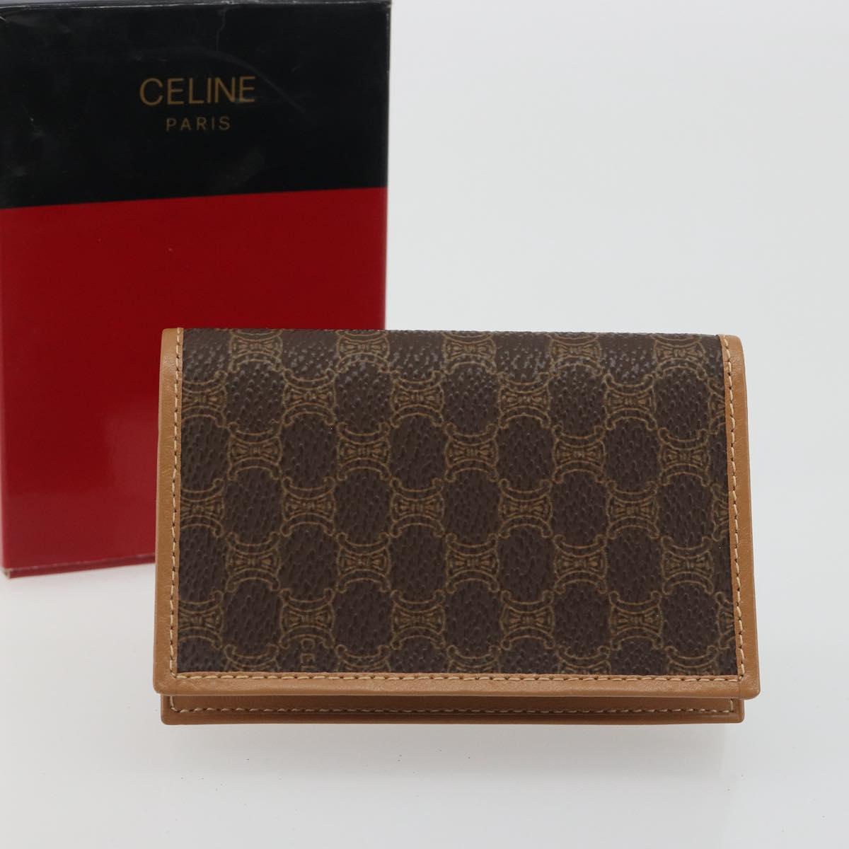 CELINE Macadam Canvas Card Case PVC Leather Brown Auth bs36336V