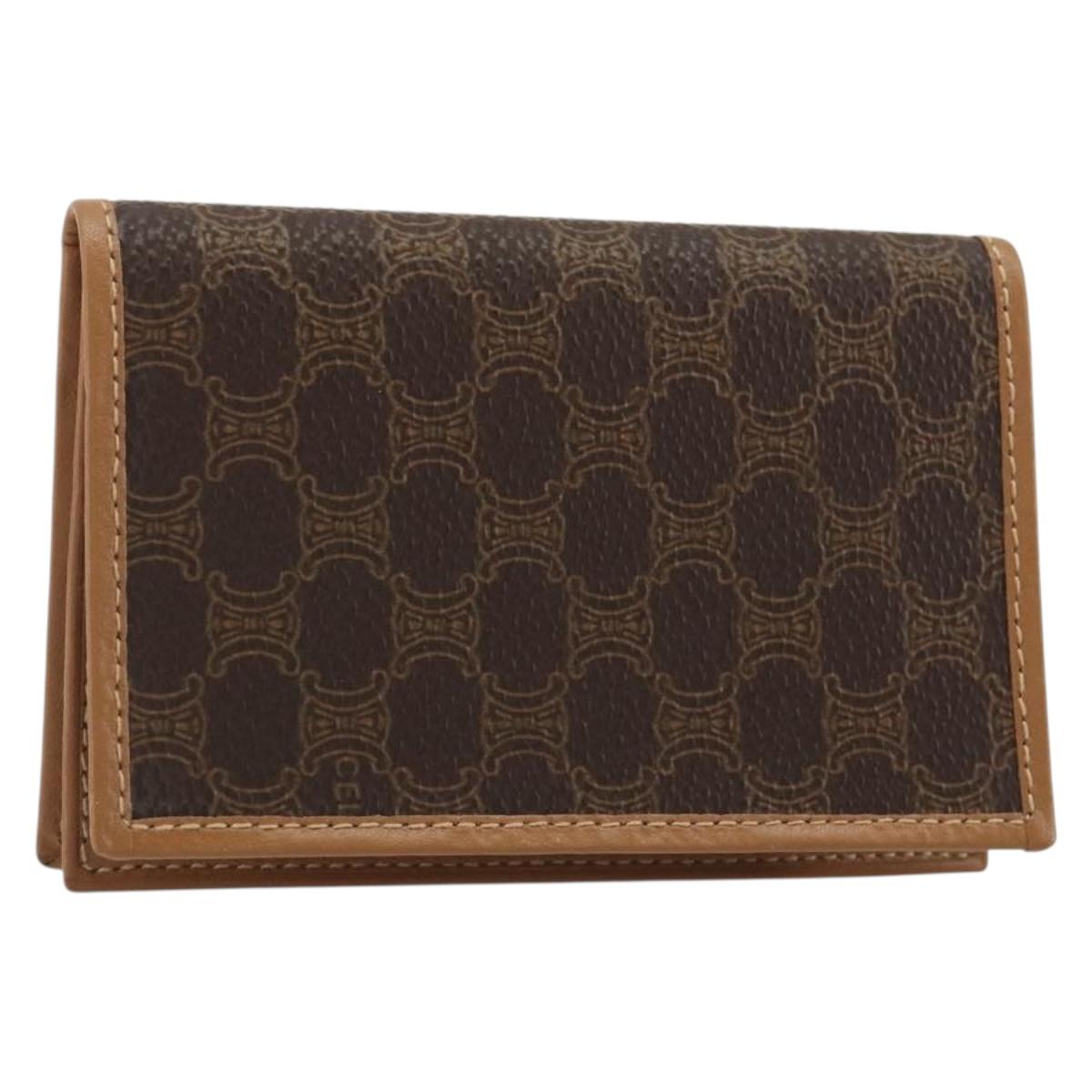 CELINE Macadam Canvas Card Case PVC Leather Brown Auth bs36336V