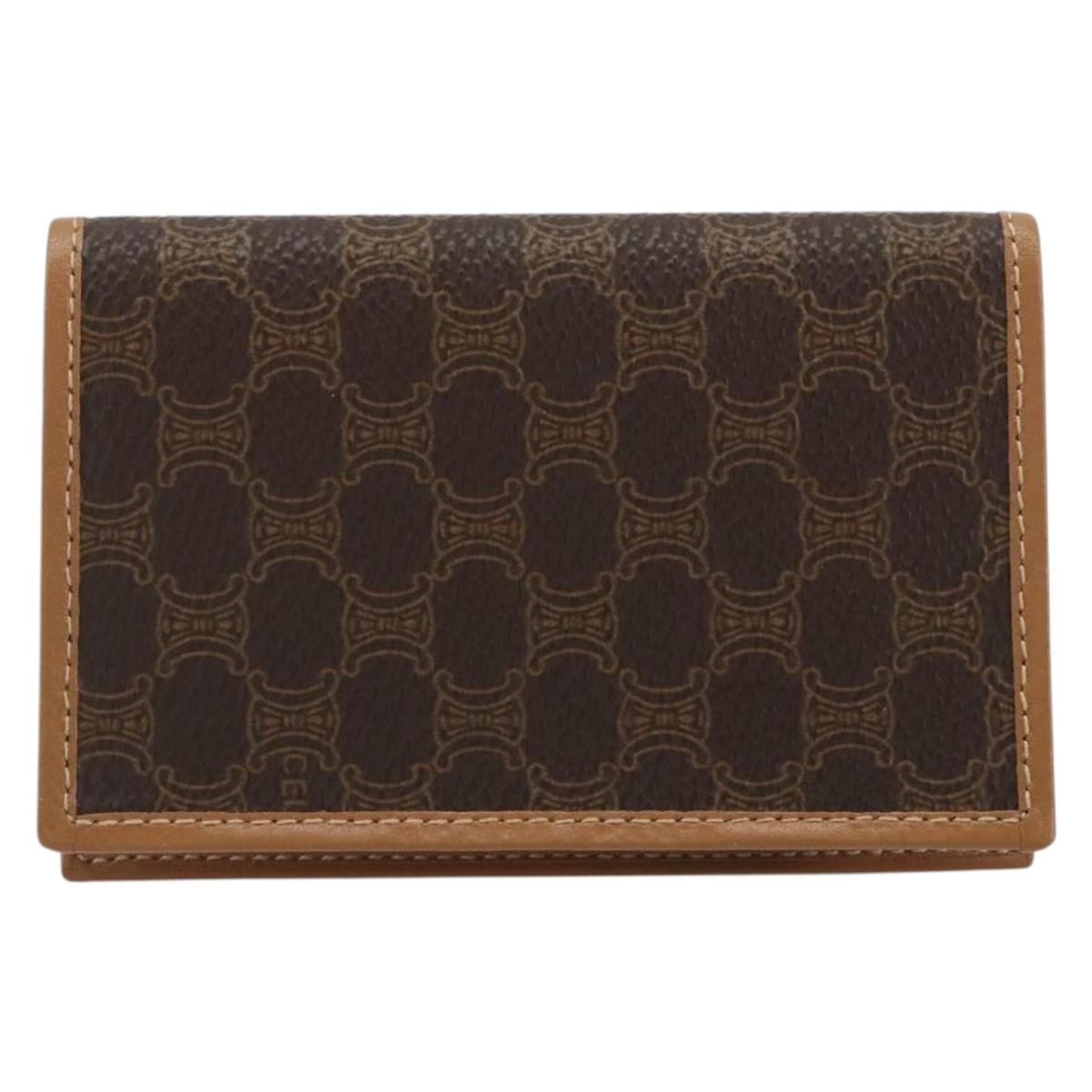 CELINE Macadam Canvas Card Case PVC Leather Brown Auth bs36336V