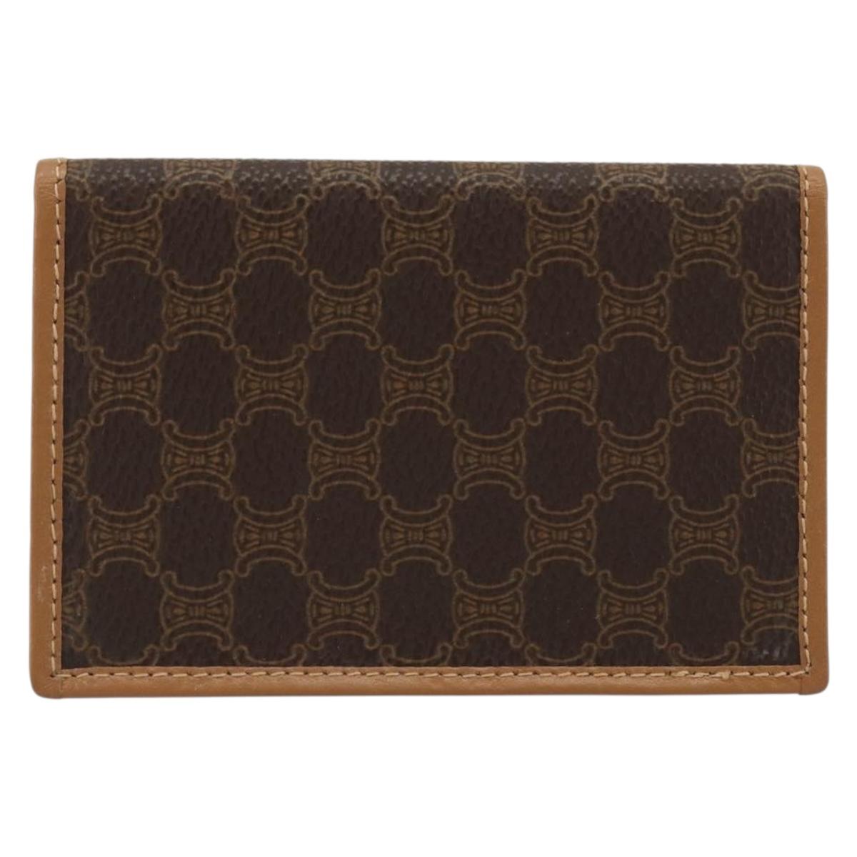 CELINE Macadam Canvas Card Case PVC Leather Brown Auth bs36336V